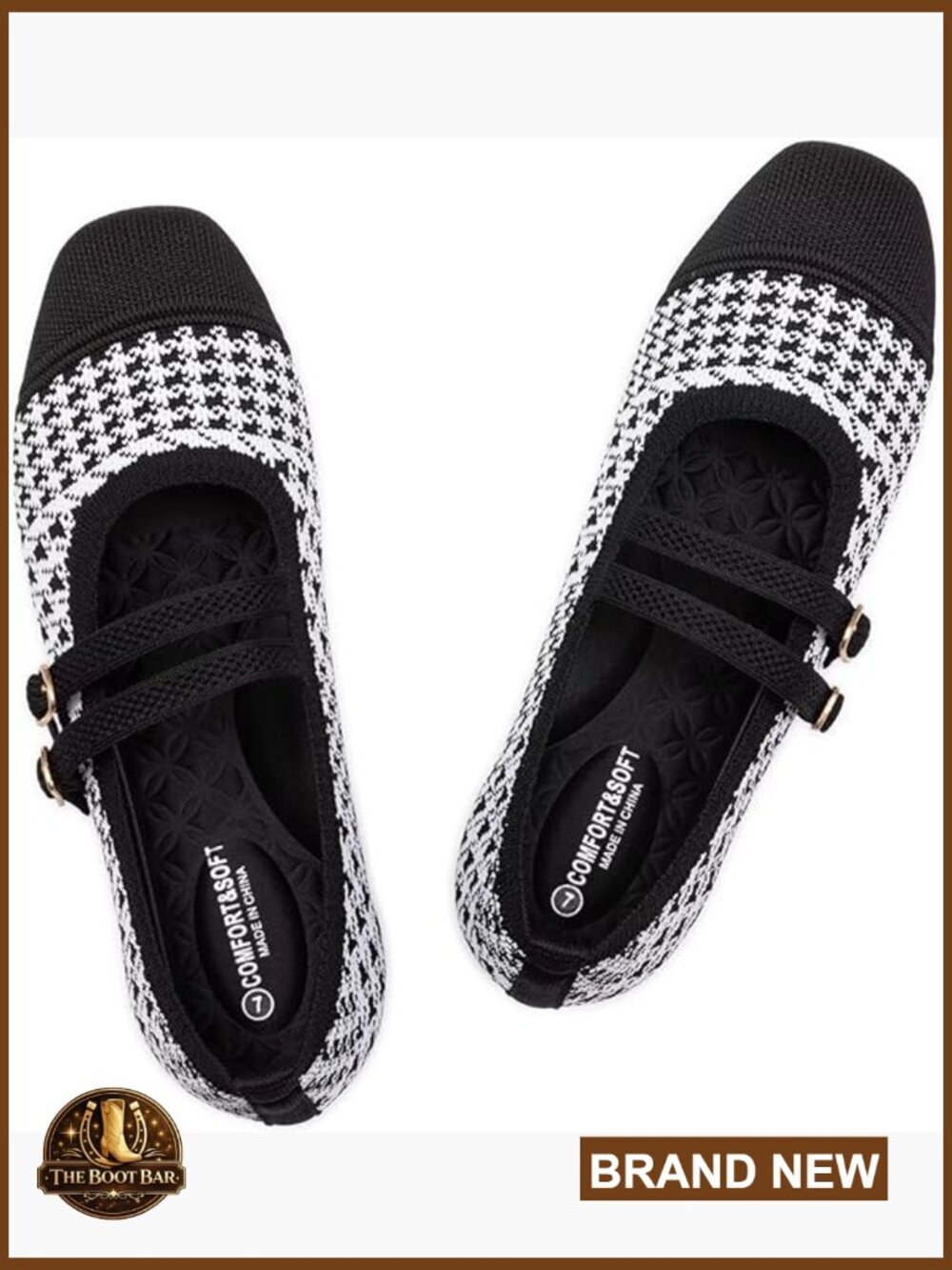 Women's Square Toe Mary Jane Flats with Strap, Comfortable Slip On Knit Shoes